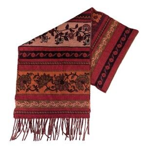 Cashmink V Fraas Scarf Red Multi Floral Fringe 54x11 Acrylic Made In Germany